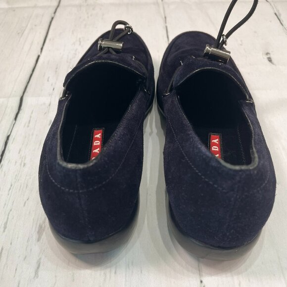 Prada Calzature Donna Blue Suede Toggle Vintage Driving Shoes #3D5244 Sz: 37 - Picture 4 of 10